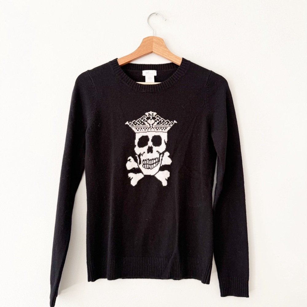 Oats 100% Cashmere Sweater Blouse Top Skull Crossbones Jewel Black Size Small.